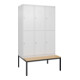 C+P Doppelstock-Spind Classic PLUS, Bank, 3 Abteile, 2120x1200x815mm, 9016/9016 Verschluss Zylinderschloss Sitzbanktyp untergebaut Material Sitzfläche Buche-Hartholz-1