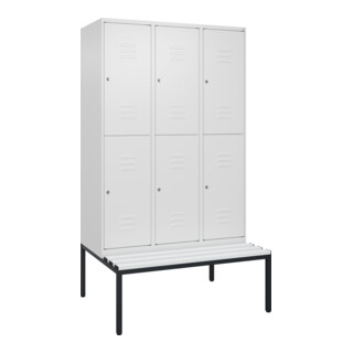 C+P Doppelstock-Spind Classic PLUS, Bank, 3 Abteile, 2120x1200x815mm, 9016/9016 Verschluss Zylinderschloss Sitzbanktyp untergebaut Material Sitzfläche Kunststoff