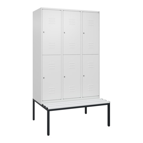 C+P Doppelstock-Spind Classic PLUS, Bank, 3 Abteile, 2120x1200x815mm, 9016/9016 Verschluss Zylinderschloss Sitzbanktyp untergebaut Material Sitzfläche Kunststoff