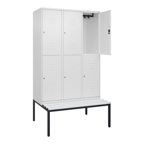 C+P Doppelstock-Spind Classic PLUS, Bank, 3 Abteile, 2120x1200x815mm, 9016/9016 Verschluss Zylinderschloss Sitzbanktyp untergebaut Material Sitzfläche Kunststoff