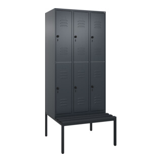C+P Doppelstock-Spind Classic PLUS, Bank, 3 Abteile, 2120x900x815mm, 7016/7016 Verschluss Sicherheits-Drehriegel Sitzbanktyp untergebaut Material Sitzfläche Kunststoff
