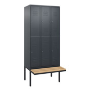 C+P Doppelstock-Spind Classic PLUS, Bank, 3 Abteile, 2120x900x815mm, 7016/7016 Verschluss Zylinderschloss Sitzbanktyp auskragend Material Sitzfläche Buche-Hartholz