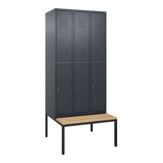 C+P Doppelstock-Spind Classic PLUS, Bank, 3 Abteile, 2120x900x815mm, 7016/7016 Verschluss Zylinderschloss Sitzbanktyp untergebaut Material Sitzfläche Buche-Hartholz