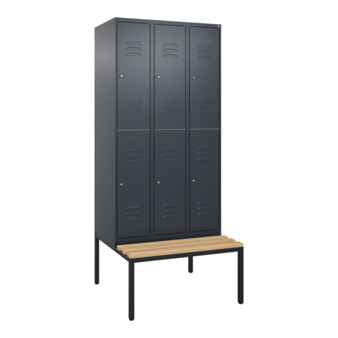 C+P Doppelstock-Spind Classic PLUS, Bank, 3 Abteile, 2120x900x815mm, 7016/7016 Verschluss Zylinderschloss Sitzbanktyp untergebaut Material Sitzfläche Buche-Hartholz