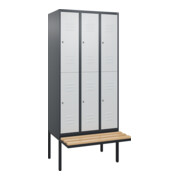 C+P Doppelstock-Spind Classic PLUS, Bank, 3 Abteile, 2120x900x815mm, 7016/7035 Verschluss Zylinderschloss Sitzbanktyp auskragend Material Sitzfläche Buche-Hartholz