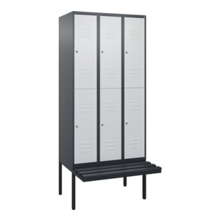 C+P Doppelstock-Spind Classic PLUS, Bank, 3 Abteile, 2120x900x815mm, 7016/7035 Verschluss Zylinderschloss Sitzbanktyp auskragend Material Sitzfläche Kunststoff