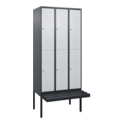 C+P Doppelstock-Spind Classic PLUS, Bank, 3 Abteile, 2120x900x815mm, 7016/7035 Verschluss Zylinderschloss Sitzbanktyp auskragend Material Sitzfläche Kunststoff