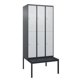 C+P Doppelstock-Spind Classic PLUS, Bank, 3 Abteile, 2120x900x815mm, 7016/7035 Verschluss Zylinderschloss Sitzbanktyp untergebaut Material Sitzfläche Kunststoff