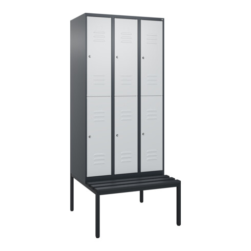 C+P Doppelstock-Spind Classic PLUS, Bank, 3 Abteile, 2120x900x815mm, 7016/7035 Verschluss Zylinderschloss Sitzbanktyp untergebaut Material Sitzfläche Kunststoff