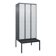 C+P Doppelstock-Spind Classic PLUS, Bank, 3 Abteile, 2120x900x815mm, 7016/7035 Verschluss Zylinderschloss Sitzbanktyp untergebaut Material Sitzfläche Kunststoff