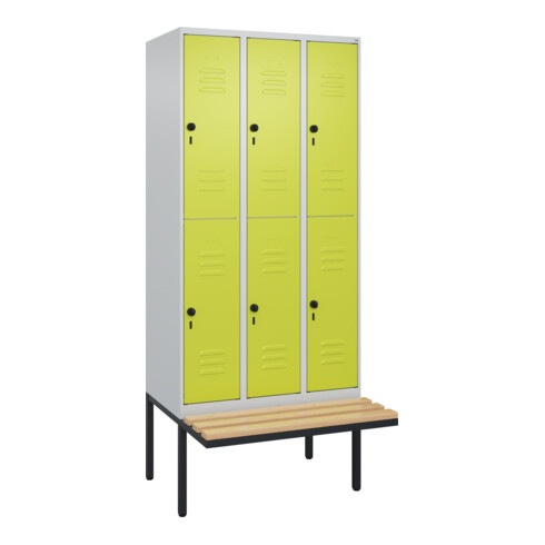 C+P Doppelstock-Spind Classic PLUS, Bank, 3 Abteile, 2120x900x815mm, 7035/0024 Verschluss Sicherheits-Drehriegel Sitzbanktyp auskragend Material Sitzfläche Buche-Hartholz