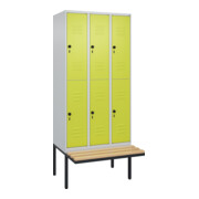 C+P Doppelstock-Spind Classic PLUS, Bank, 3 Abteile, 2120x900x815mm, 7035/0024 Verschluss Sicherheits-Drehriegel Sitzbanktyp auskragend Material Sitzfläche Buche-Hartholz