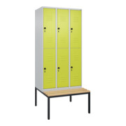 C+P Doppelstock-Spind Classic PLUS, Bank, 3 Abteile, 2120x900x815mm, 7035/0024 Verschluss Sicherheits-Drehriegel Sitzbanktyp untergebaut Material Sitzfläche Buche-Hartholz