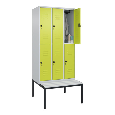 C+P Doppelstock-Spind Classic PLUS, Bank, 3 Abteile, 2120x900x815mm, 7035/0024 Verschluss Sicherheits-Drehriegel Sitzbanktyp untergebaut Material Sitzfläche Kunststoff