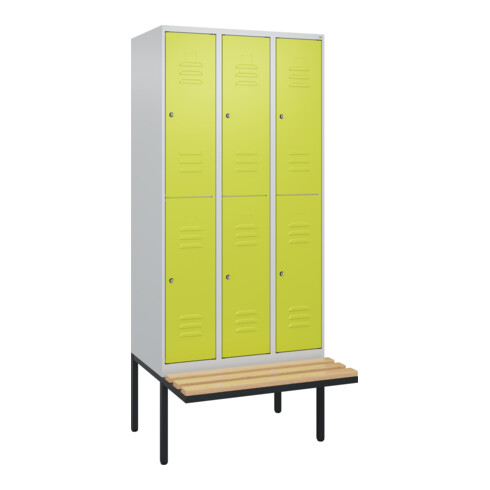 C+P Doppelstock-Spind Classic PLUS, Bank, 3 Abteile, 2120x900x815mm, 7035/0024 Verschluss Zylinderschloss Sitzbanktyp auskragend Material Sitzfläche Buche-Hartholz