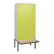 C+P Doppelstock-Spind Classic PLUS, Bank, 3 Abteile, 2120x900x815mm, 7035/0024 Verschluss Zylinderschloss Sitzbanktyp auskragend Material Sitzfläche Buche-Hartholz