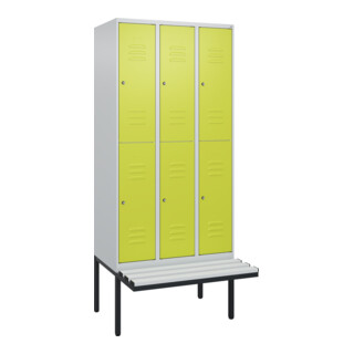 C+P Doppelstock-Spind Classic PLUS, Bank, 3 Abteile, 2120x900x815mm, 7035/0024 Verschluss Zylinderschloss Sitzbanktyp auskragend Material Sitzfläche Kunststoff