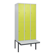 C+P Doppelstock-Spind Classic PLUS, Bank, 3 Abteile, 2120x900x815mm, 7035/0024 Verschluss Zylinderschloss Sitzbanktyp auskragend Material Sitzfläche Kunststoff