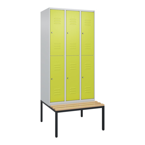 C+P Doppelstock-Spind Classic PLUS, Bank, 3 Abteile, 2120x900x815mm, 7035/0024 Verschluss Zylinderschloss Sitzbanktyp untergebaut Material Sitzfläche Buche-Hartholz