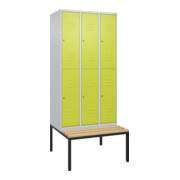 C+P Doppelstock-Spind Classic PLUS, Bank, 3 Abteile, 2120x900x815mm, 7035/0024 Verschluss Zylinderschloss Sitzbanktyp untergebaut Material Sitzfläche Buche-Hartholz