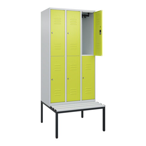 C+P Doppelstock-Spind Classic PLUS, Bank, 3 Abteile, 2120x900x815mm, 7035/0024 Verschluss Zylinderschloss Sitzbanktyp untergebaut Material Sitzfläche Kunststoff