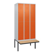 C+P Doppelstock-Spind Classic PLUS, Bank, 3 Abteile, 2120x900x815mm, 7035/2004 Verschluss Zylinderschloss Sitzbanktyp auskragend Material Sitzfläche Buche-Hartholz
