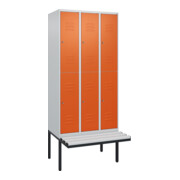 C+P Doppelstock-Spind Classic PLUS, Bank, 3 Abteile, 2120x900x815mm, 7035/2004 Verschluss Zylinderschloss Sitzbanktyp auskragend Material Sitzfläche Kunststoff