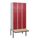 C+P Doppelstock-Spind Classic PLUS, Bank, 3 Abteile, 2120x900x815mm, 7035/3003 Verschluss Sicherheits-Drehriegel Sitzbanktyp auskragend Material Sitzfläche Buche-Hartholz-1