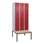 C+P Doppelstock-Spind Classic PLUS, Bank, 3 Abteile, 2120x900x815mm, 7035/3003 Verschluss Sicherheits-Drehriegel Sitzbanktyp untergebaut Material Sitzfläche Buche-Hartholz