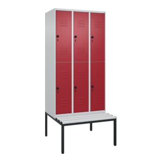 C+P Doppelstock-Spind Classic PLUS, Bank, 3 Abteile, 2120x900x815mm, 7035/3003 Verschluss Sicherheits-Drehriegel Sitzbanktyp untergebaut Material Sitzfläche Kunststoff