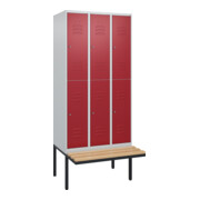 C+P Doppelstock-Spind Classic PLUS, Bank, 3 Abteile, 2120x900x815mm, 7035/3003 Verschluss Zylinderschloss Sitzbanktyp auskragend Material Sitzfläche Buche-Hartholz