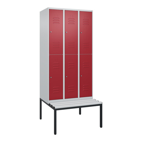 C+P Doppelstock-Spind Classic PLUS, Bank, 3 Abteile, 2120x900x815mm, 7035/3003 Verschluss Zylinderschloss Sitzbanktyp untergebaut Material Sitzfläche Kunststoff