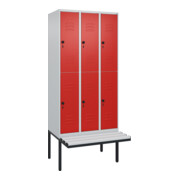 C+P Doppelstock-Spind Classic PLUS, Bank, 3 Abteile, 2120x900x815mm, 7035/3020 Verschluss Sicherheits-Drehriegel Sitzbanktyp auskragend Material Sitzfläche Kunststoff