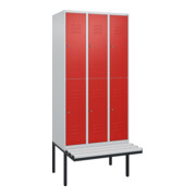 C+P Doppelstock-Spind Classic PLUS, Bank, 3 Abteile, 2120x900x815mm, 7035/3020 Verschluss Zylinderschloss Sitzbanktyp auskragend Material Sitzfläche Kunststoff