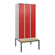 C+P Doppelstock-Spind Classic PLUS, Bank, 3 Abteile, 2120x900x815mm, 7035/3020 Verschluss Zylinderschloss Sitzbanktyp untergebaut Material Sitzfläche Buche-Hartholz