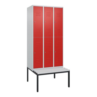 C+P Doppelstock-Spind Classic PLUS, Bank, 3 Abteile, 2120x900x815mm, 7035/3020 Verschluss Zylinderschloss Sitzbanktyp untergebaut Material Sitzfläche Kunststoff