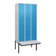 C+P Doppelstock-Spind Classic PLUS, Bank, 3 Abteile, 2120x900x815mm, 7035/5012 Verschluss Zylinderschloss Sitzbanktyp auskragend Material Sitzfläche Kunststoff