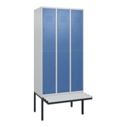 C+P Doppelstock-Spind Classic PLUS, Bank, 3 Abteile, 2120x900x815mm, 7035/5023 Verschluss Zylinderschloss Sitzbanktyp auskragend Material Sitzfläche Kunststoff