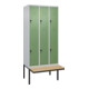 C+P Doppelstock-Spind Classic PLUS, Bank, 3 Abteile, 2120x900x815mm, 7035/6011 Verschluss Sicherheits-Drehriegel Sitzbanktyp auskragend Material Sitzfläche Buche-Hartholz-1