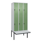 C+P Doppelstock-Spind Classic PLUS, Bank, 3 Abteile, 2120x900x815mm, 7035/6011 Verschluss Sicherheits-Drehriegel Sitzbanktyp auskragend Material Sitzfläche Kunststoff