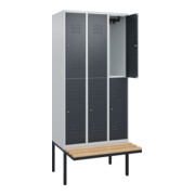 C+P Doppelstock-Spind Classic PLUS, Bank, 3 Abteile, 2120x900x815mm, 7035/7016 Verschluss Zylinderschloss Sitzbanktyp auskragend Material Sitzfläche Buche-Hartholz