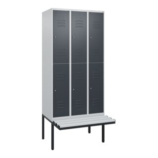 C+P Doppelstock-Spind Classic PLUS, Bank, 3 Abteile, 2120x900x815mm, 7035/7016 Verschluss Zylinderschloss Sitzbanktyp auskragend Material Sitzfläche Kunststoff