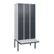 C+P Doppelstock-Spind Classic PLUS, Bank, 3 Abteile, 2120x900x815mm, 7035/7016 Verschluss Zylinderschloss Sitzbanktyp auskragend Material Sitzfläche Kunststoff