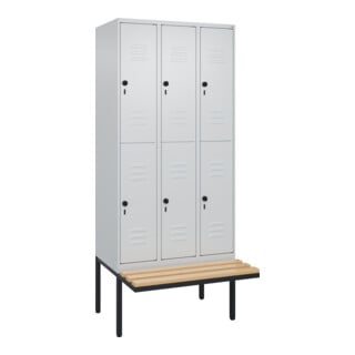 C+P Doppelstock-Spind Classic PLUS, Bank, 3 Abteile, 2120x900x815mm, 7035/7035 Verschluss Sicherheits-Drehriegel Sitzbanktyp auskragend Material Sitzfläche Buche-Hartholz