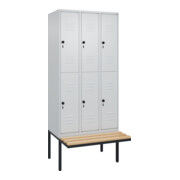C+P Doppelstock-Spind Classic PLUS, Bank, 3 Abteile, 2120x900x815mm, 7035/7035 Verschluss Sicherheits-Drehriegel Sitzbanktyp auskragend Material Sitzfläche Buche-Hartholz