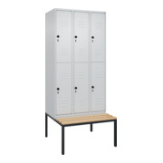 C+P Doppelstock-Spind Classic PLUS, Bank, 3 Abteile, 2120x900x815mm, 7035/7035 Verschluss Sicherheits-Drehriegel Sitzbanktyp untergebaut Material Sitzfläche Buche-Hartholz