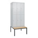 C+P Doppelstock-Spind Classic PLUS, Bank, 3 Abteile, 2120x900x815mm, 7035/7035 Verschluss Zylinderschloss Sitzbanktyp untergebaut Material Sitzfläche Buche-Hartholz-1