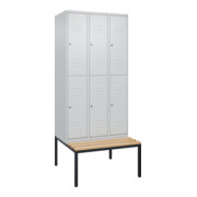 C+P Doppelstock-Spind Classic PLUS, Bank, 3 Abteile, 2120x900x815mm, 7035/7035 Verschluss Zylinderschloss Sitzbanktyp untergebaut Material Sitzfläche Buche-Hartholz