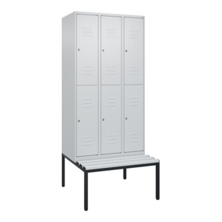 C+P Doppelstock-Spind Classic PLUS, Bank, 3 Abteile, 2120x900x815mm, 7035/7035 Verschluss Zylinderschloss Sitzbanktyp untergebaut Material Sitzfläche Kunststoff