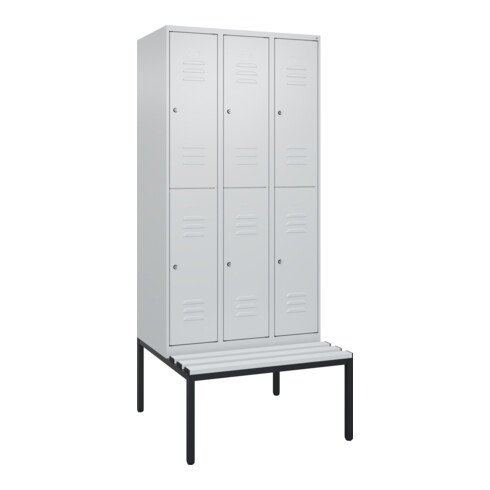 C+P Doppelstock-Spind Classic PLUS, Bank, 3 Abteile, 2120x900x815mm, 7035/7035 Verschluss Zylinderschloss Sitzbanktyp untergebaut Material Sitzfläche Kunststoff